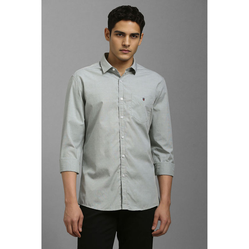 Louis Philippe Mens Green Textured Premium Easy Care Slim fit Casual Shirt (40)