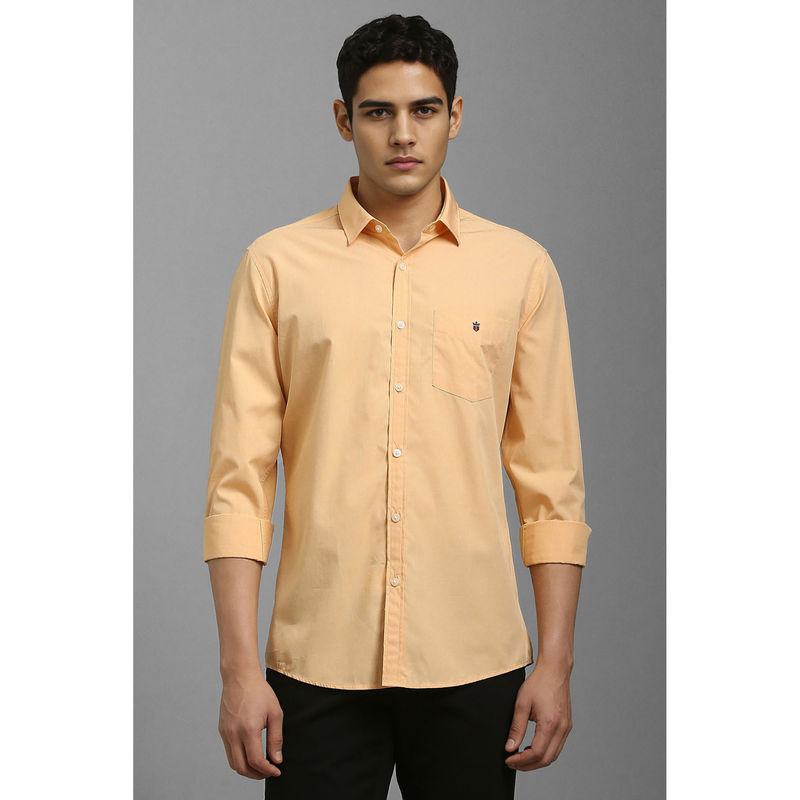Louis Philippe Men Peach Textured Full Sleeves Casual Shirt (39)