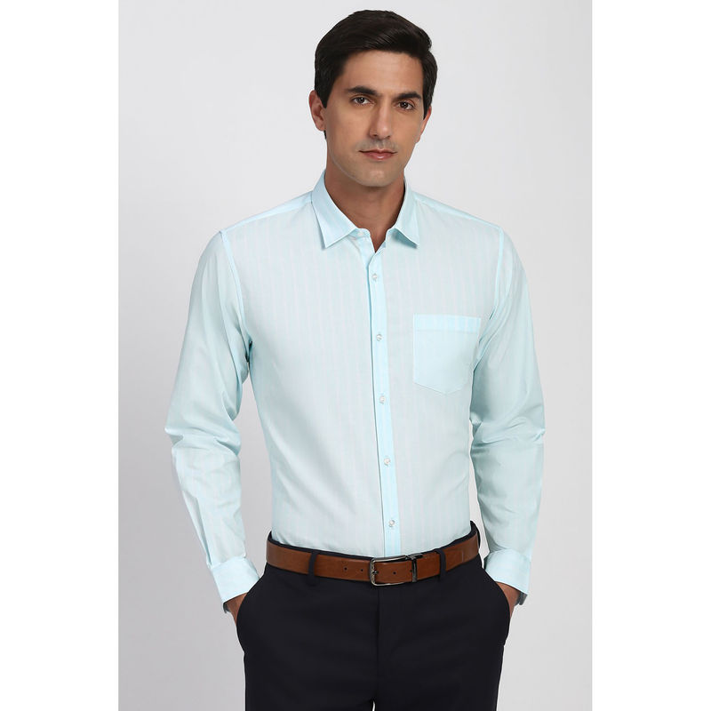 Peter England Men Light Blue Stripes Full Sleeves Formal Shirt (39)