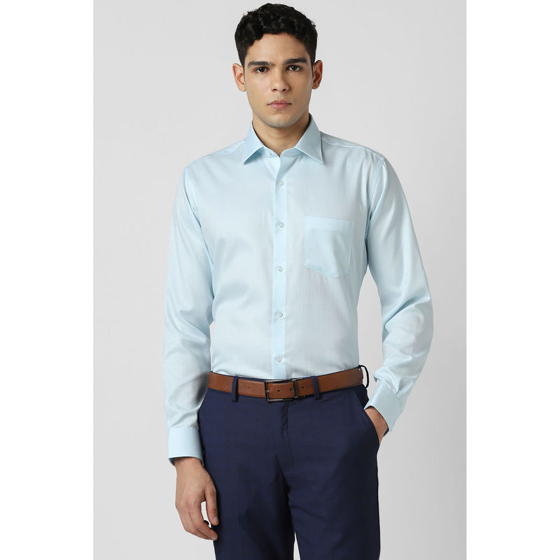 Van Heusen Men Light Blue Textured Full Sleeves Shirt (39)