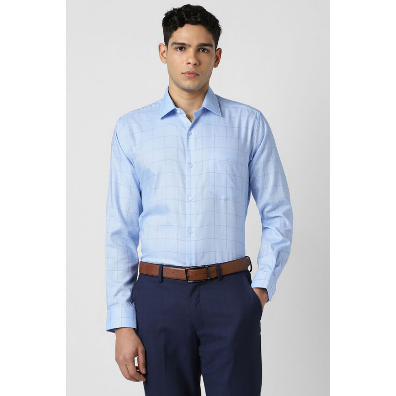 Van Heusen Men Light Blue Checks Full Sleeves Shirt (40)