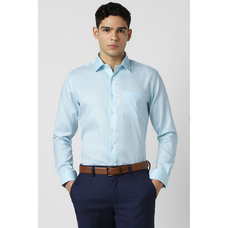 Van Heusen Men Light Blue Textured Full Sleeves Shirt (39)