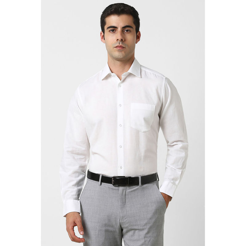 Van Heusen Men White Solid Full Sleeves Formal Shirt (40)