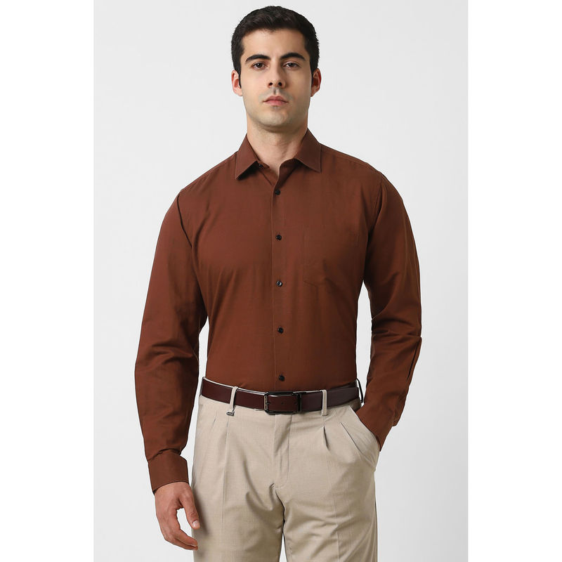 Van Heusen Men Brown Solid Full Sleeves Formal Shirt (39)