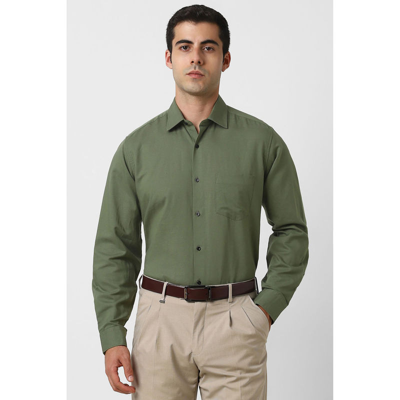 Van Heusen Men Green Textured Full Sleeves Formal Shirt (42)