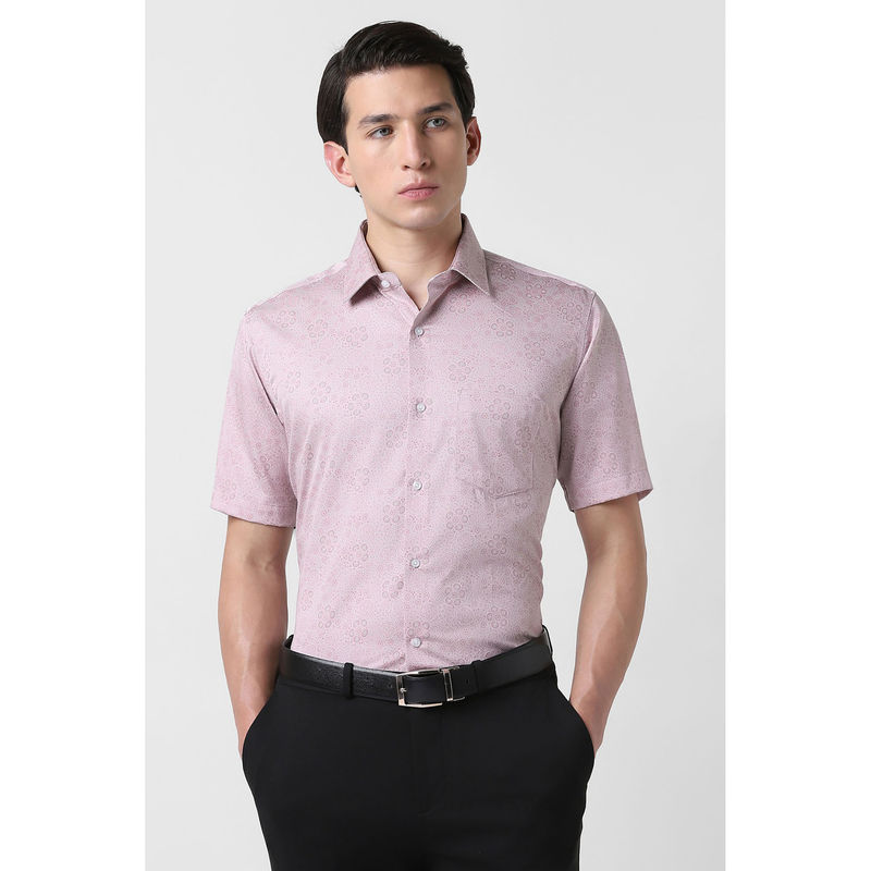 Van Heusen Men Dusky Pink Print Half Sleeves Shirt (42)