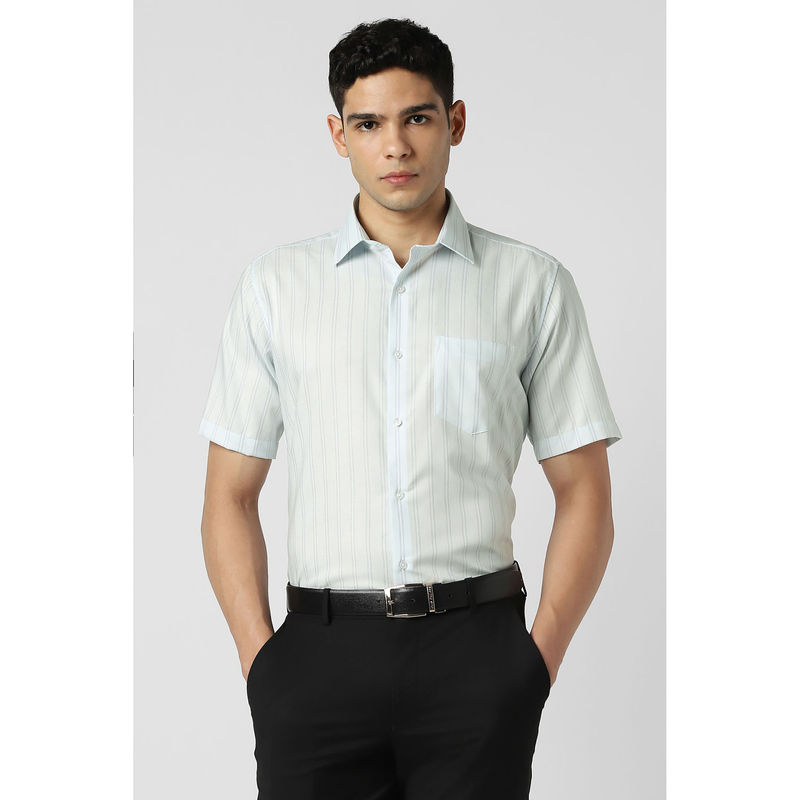 Van Heusen Men Light Blue Stripes Half Sleeves Shirt (39)