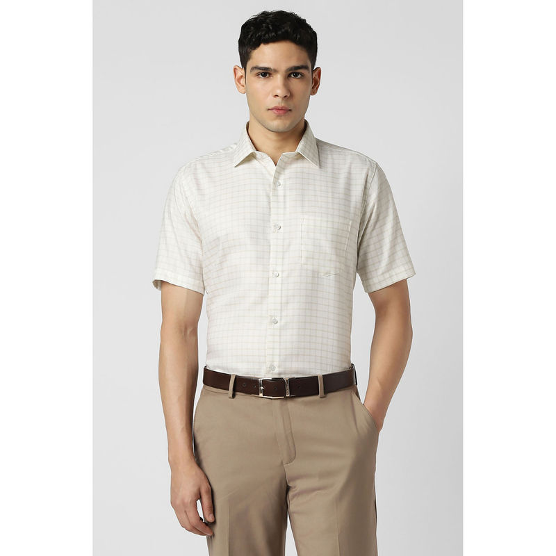 Van Heusen Men White Checks Half Sleeves Shirt (39)