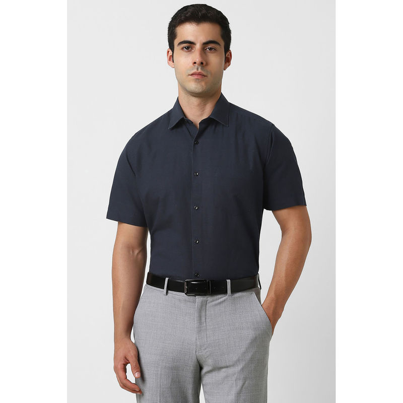 Van Heusen Men Navy Blue Solid Half Sleeves Formal Shirt (38)