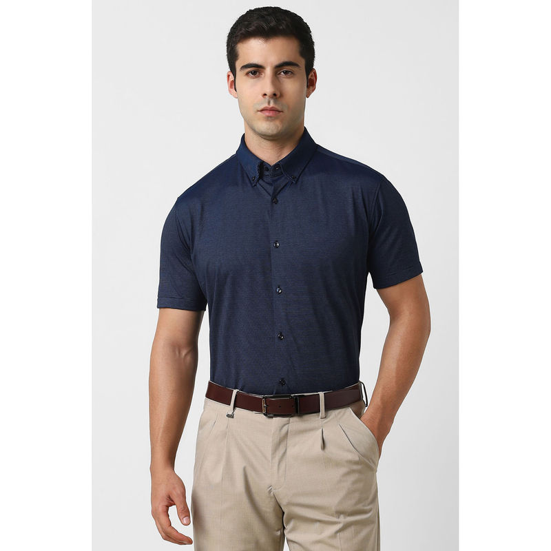 Van Heusen Men Navy Blue Stripes Half Sleeves Formal Shirt (38)