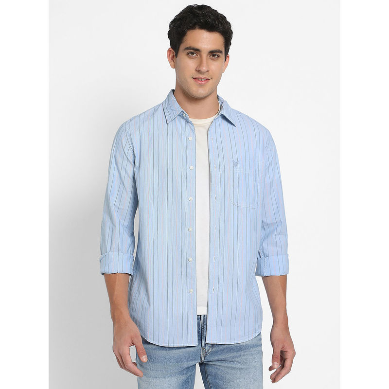 American Eagle Men Blue Slim Fit Stripes Full Sleeves Shirt (XS)