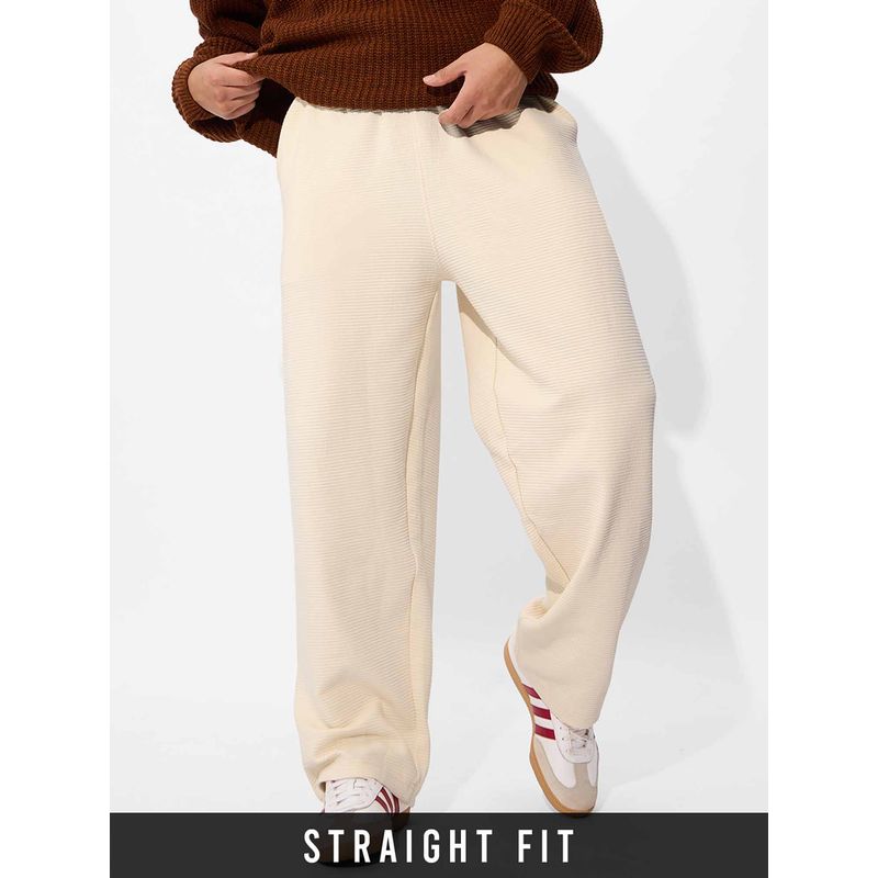 The Souled Store Solids Faded Beige Korean Trackpants (L)