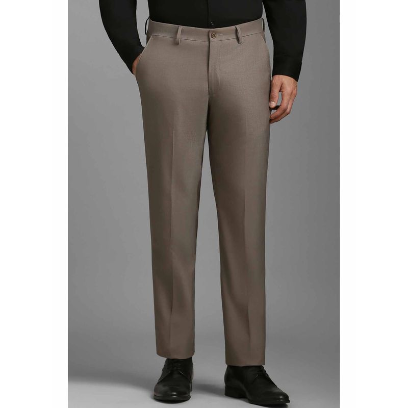 Buy Louis Philippe Men Brown Slim Fit Solid Flat Front Formal Trousers ...