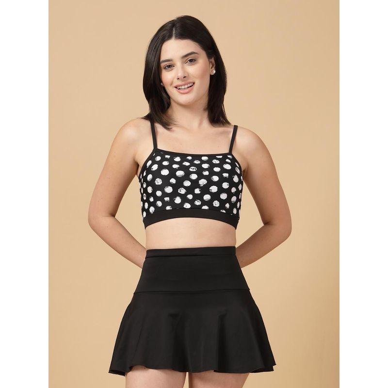Cukoo Padded Black Printed Skirtini Swimwear (Set of 2) (L)