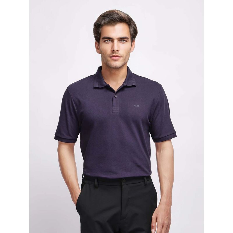 Rare Rabbit Elixir Dark Purple Plain Regular Fit Polo T-shirt (XS)
