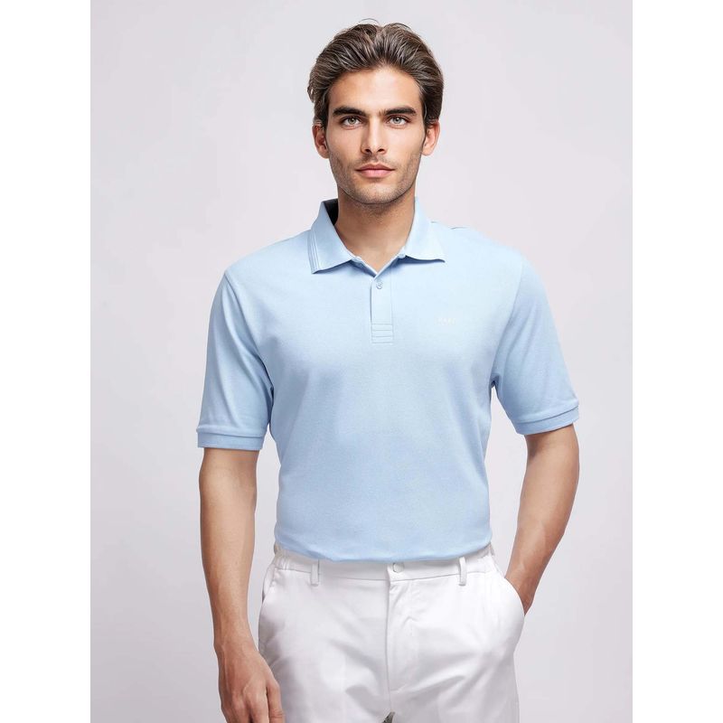 Rare Rabbit Elixir Dusky Blue Plain Regular Fit Polo T-shirt (M)