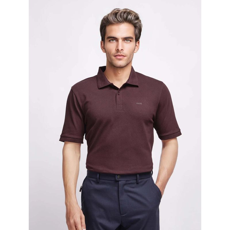 Rare Rabbit Elixir Maroon Plain Regular Fit Polo T-shirt (M)