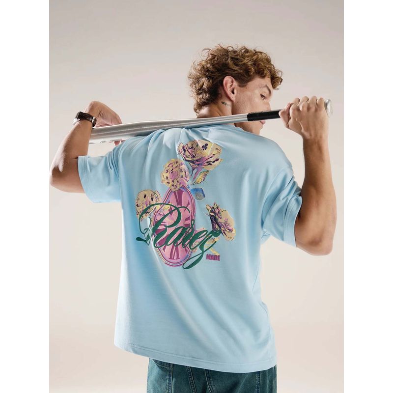 Rare Rabbit Fluent Light Blue Graphic Print Oversized T-shirt (XS)