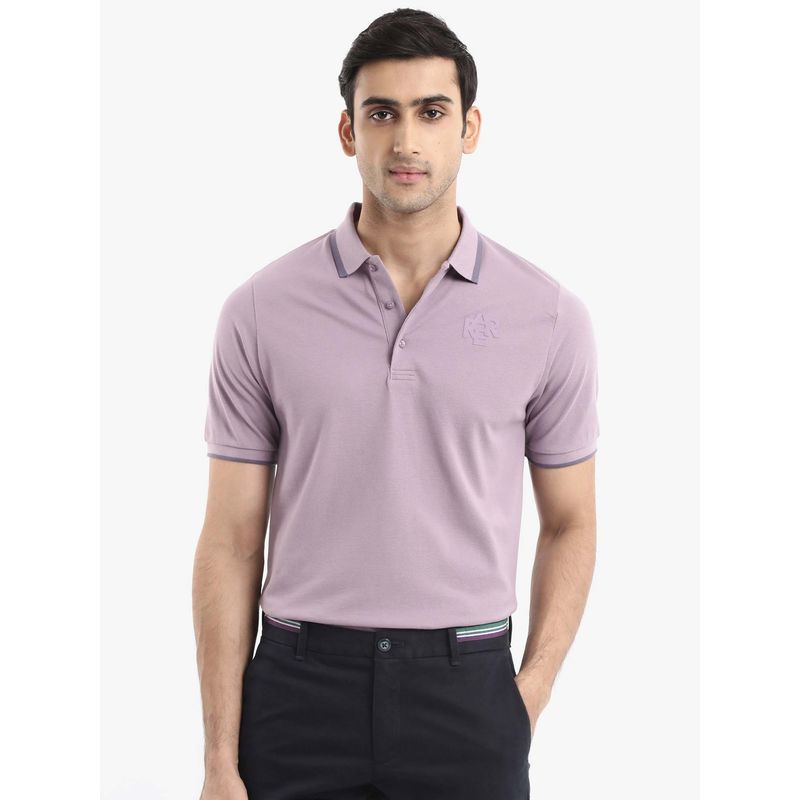 Rare Rabbit Hux Lavender Plain Regular Fit Polo T-shirt (L)