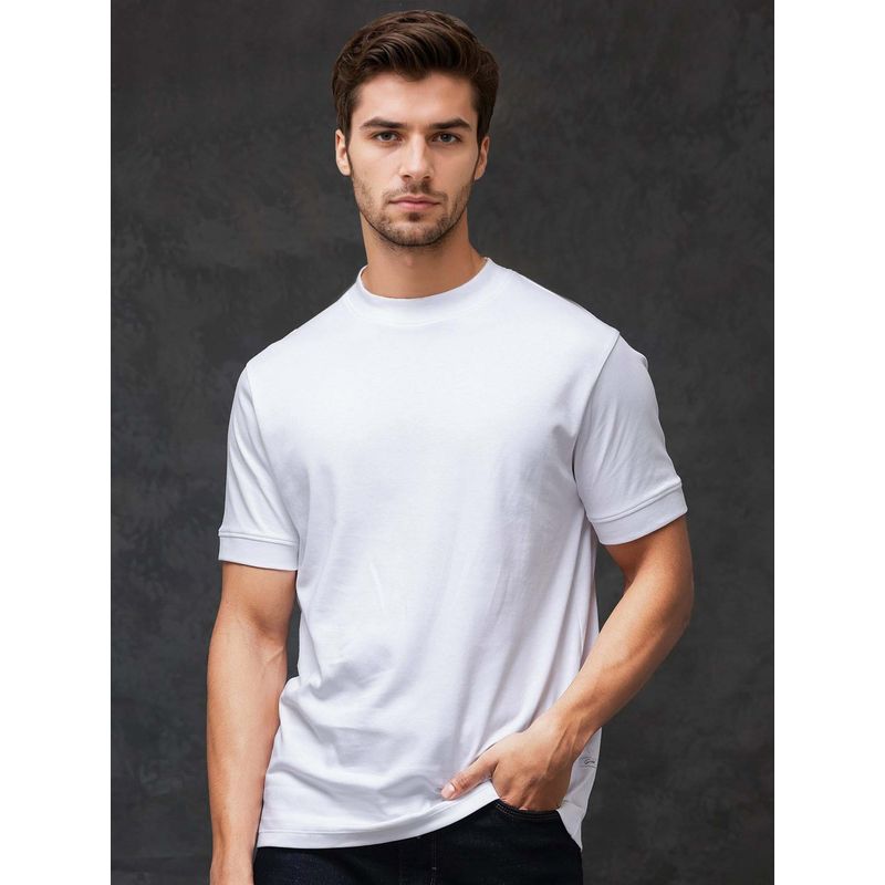 Rare Rabbit Mano White Plain Slim Fit T-shirt (M)
