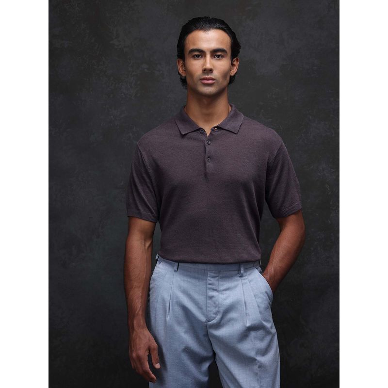 Rare Rabbit Mekko-25 Dark Purple Plain Regular Fit Polo T-shirt (XL)