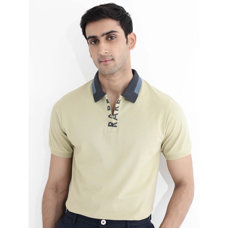 Rare Rabbit Rique Dusky Green Plain Regular Fit Polo T-shirt (M)