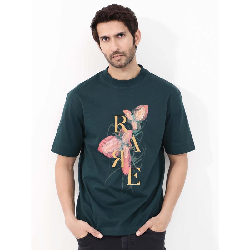 Rare Rabbit Tate Dark Teal Graphic Print Oversized T-shirt (M)