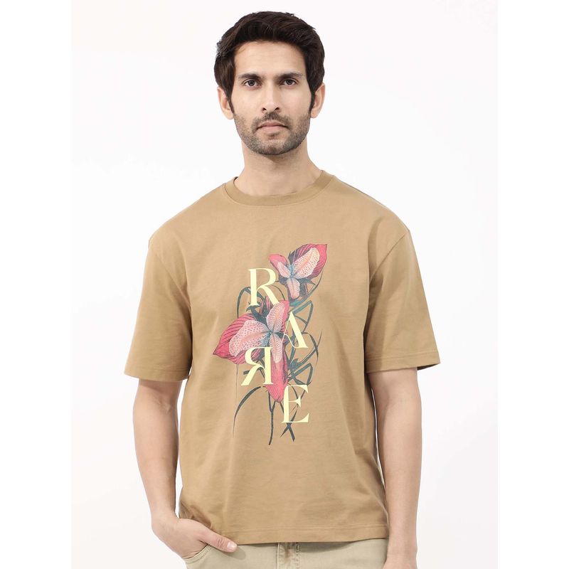 Rare Rabbit Tate Brown Graphic Print Oversized T-shirt (XS)