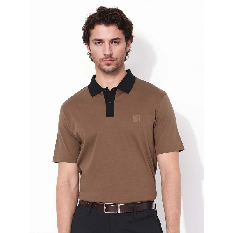 Rare Rabbit Trex Dusky Brown Plain Regular Fit Polo T-shirt (S)