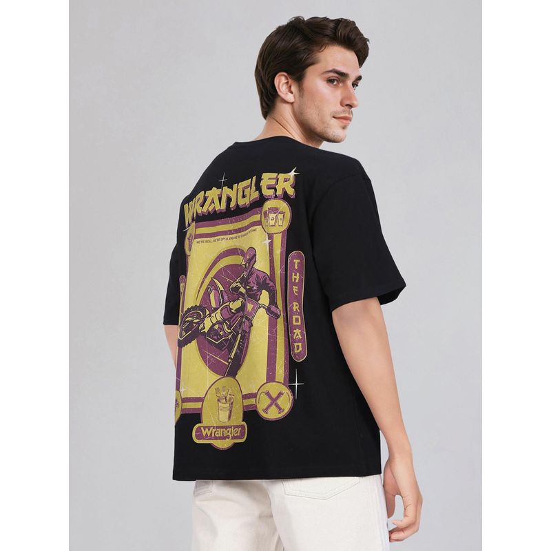 Wrangler Men Back Print Black Crew Neck Oversize Fit Tshirt (M)