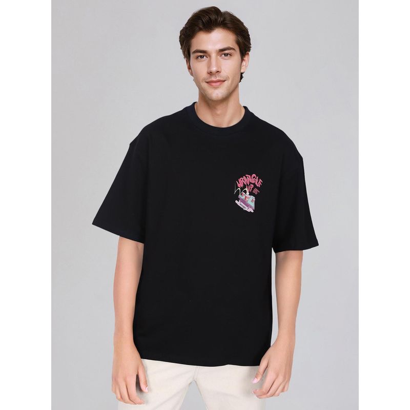 Wrangler Men Back Print Black Crew Neck Oversize Fit Tshirt (M)