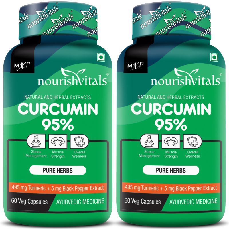 NourishVitals Curcumin 95% Curcuminoids, Turmeric with Piperine Extract Veg Capsules