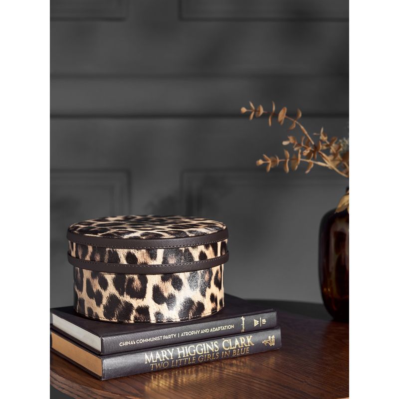 Pure Home + Living Leopard Print Faux Leather Round Box (S)