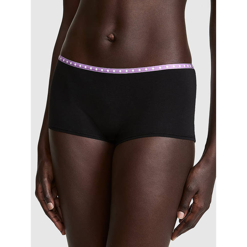 Victoria's Secret Black Printed Cotton Blend Regular Boyshorts (L)