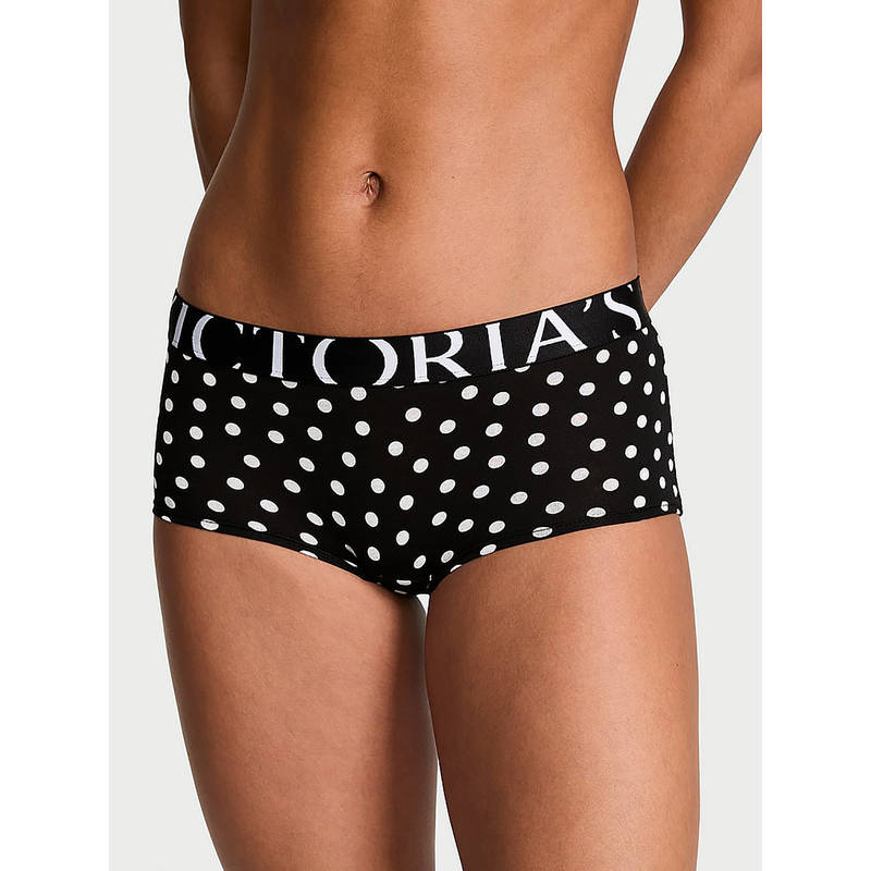 Victoria's Secret Black Polka Dots Cotton Blend Regular Boyshorts (S)