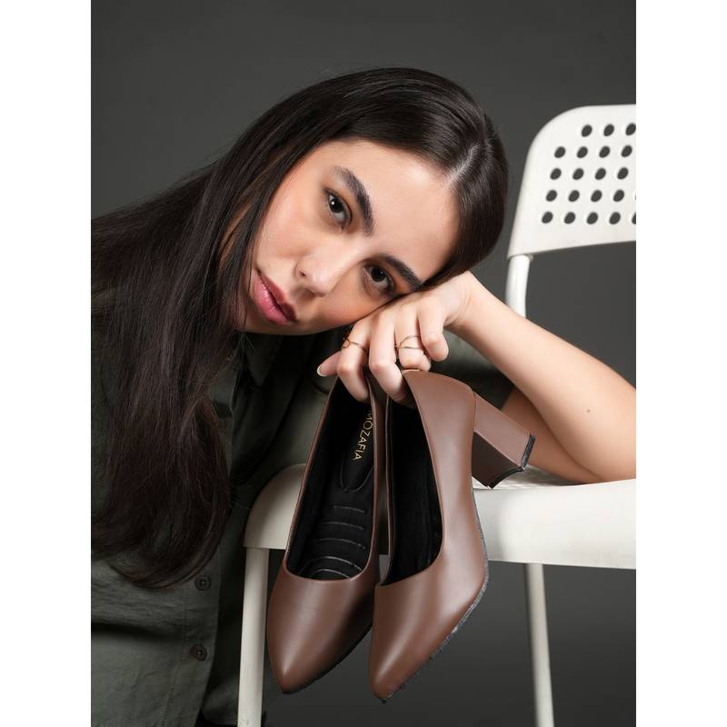 MOZAFIA Women Brown Slip On Pumps (EU 36)