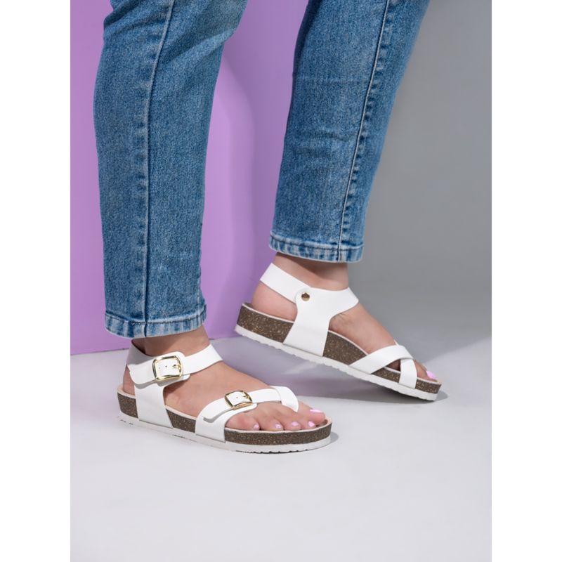 Briskers Women White Buckle Sandals (EU 36)