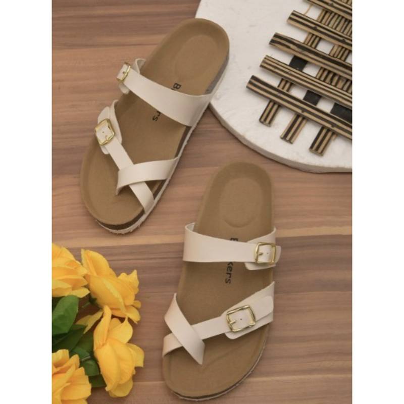 Briskers Women White Slip On Sandals (EU 39)