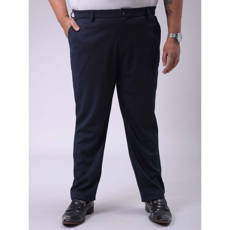 Hardsoda By The Indian Garage Co Men Plus Size Solid Stretchable Chinos Navy Blue (38)