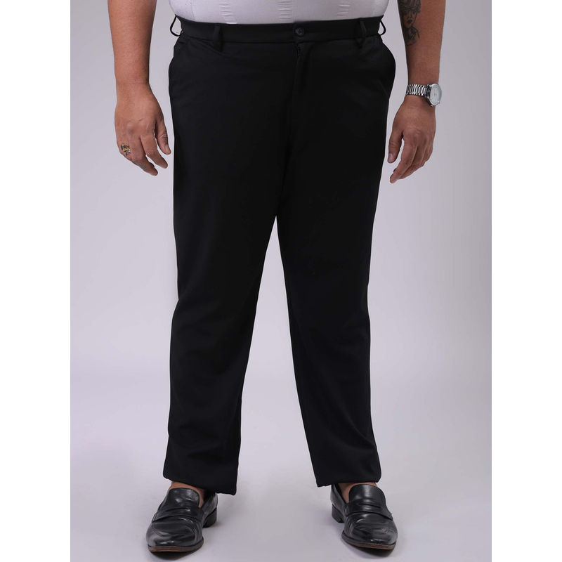 Hardsoda By The Indian Garage Co Men Plus Size Solid Stretchable Chinos Black (42)