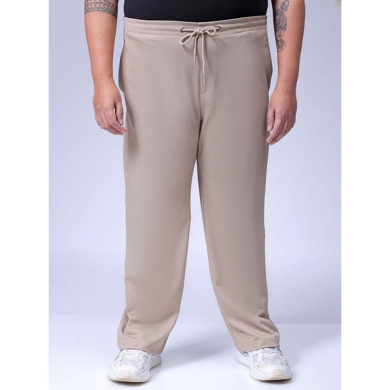 Hardsoda By The Indian Garage Co Men Plus Size Mid-Rise Stretchable Trackpant Beige (40)