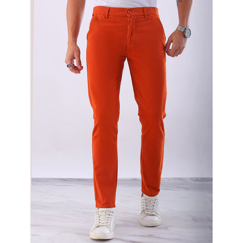 Hardsoda By The Indian Garage Co Men Slim Fit Solid Mid-Rise Chinos Rust (30)