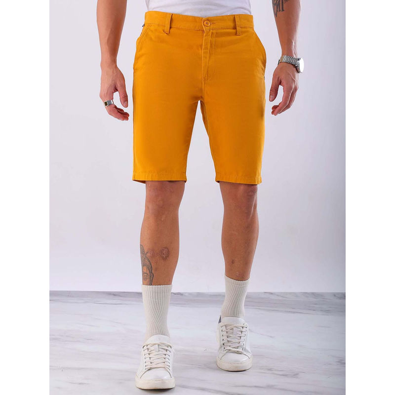 Hardsoda By The Indian Garage Co Men Slim Fit Solid Chino Shorts Mustard (30)