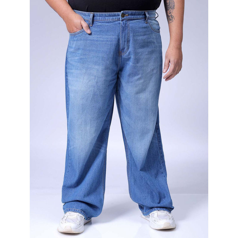 Hardsoda By The Indian Garage Co Men Plus Size Solid Jeans Blue (38)