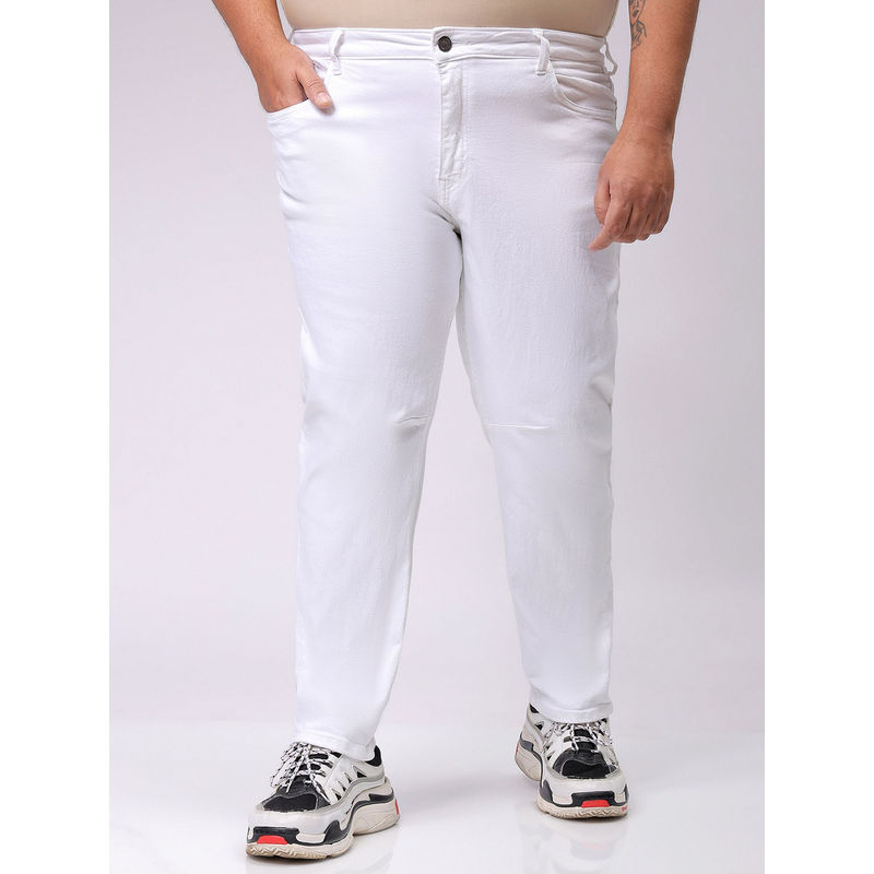Hardsoda By The Indian Garage Co Men Plus Size Solid Stretchable Jeans White (44)