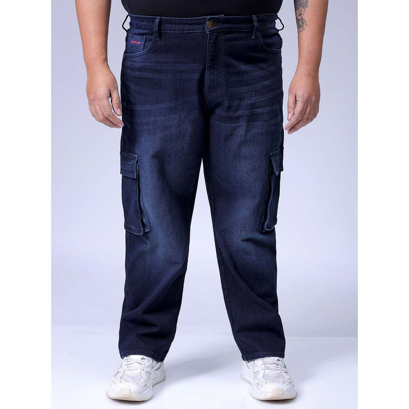 Hardsoda By The Indian Garage Co Men Plus Size Solid Stretchable Denim Jeans Navy Blue (40)