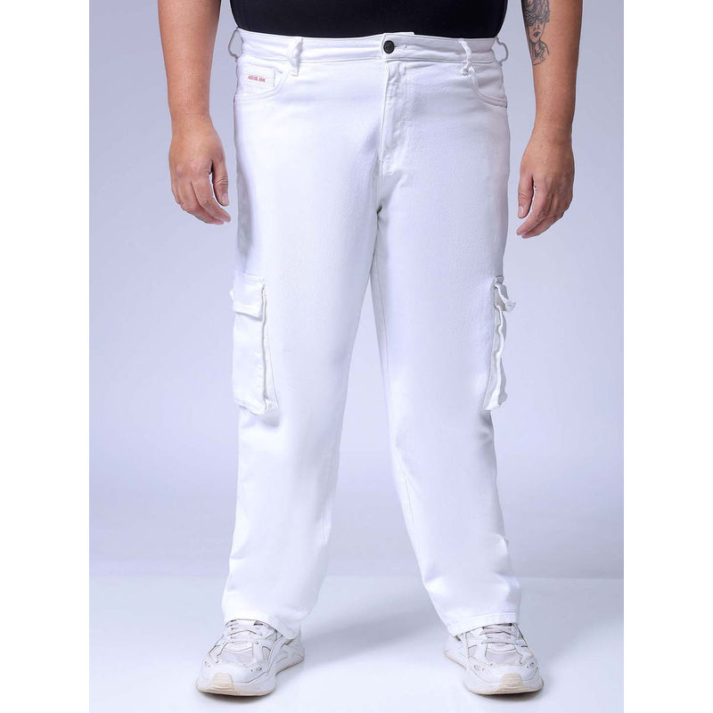 Hardsoda By The Indian Garage Co Men Plus Size Solid Stretchable Denim Jeans White (44)