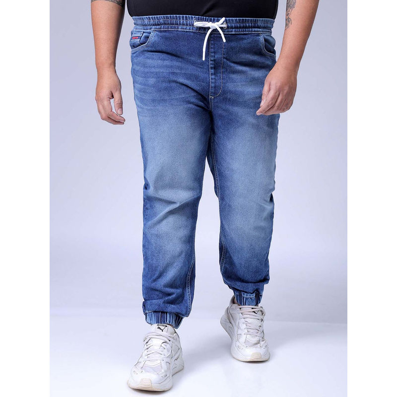 Hardsoda By The Indian Garage Co Men Plus Size Solid Mid-Rise Stretchable Denim Joggers Blue (38)