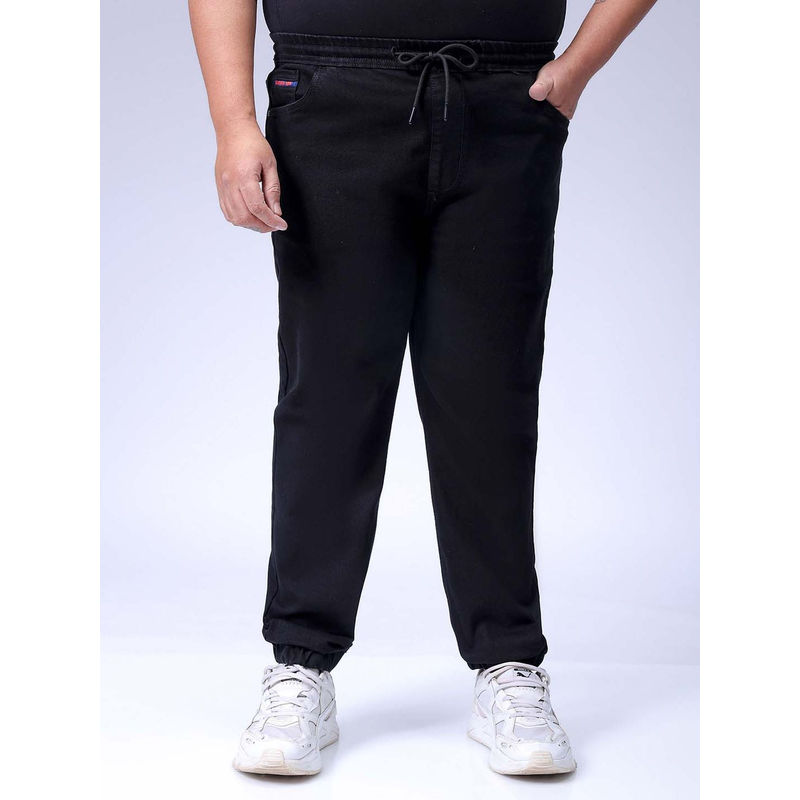 Hardsoda By The Indian Garage Co Men Plus Size Solid Mid-Rise Stretchable Denim Joggers Black (46)