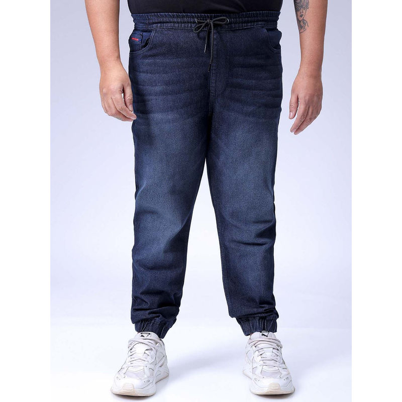 Hardsoda By The Indian Garage Co Men Plus Size Solid Stretchable Denim Joggers Navy Blue (38)